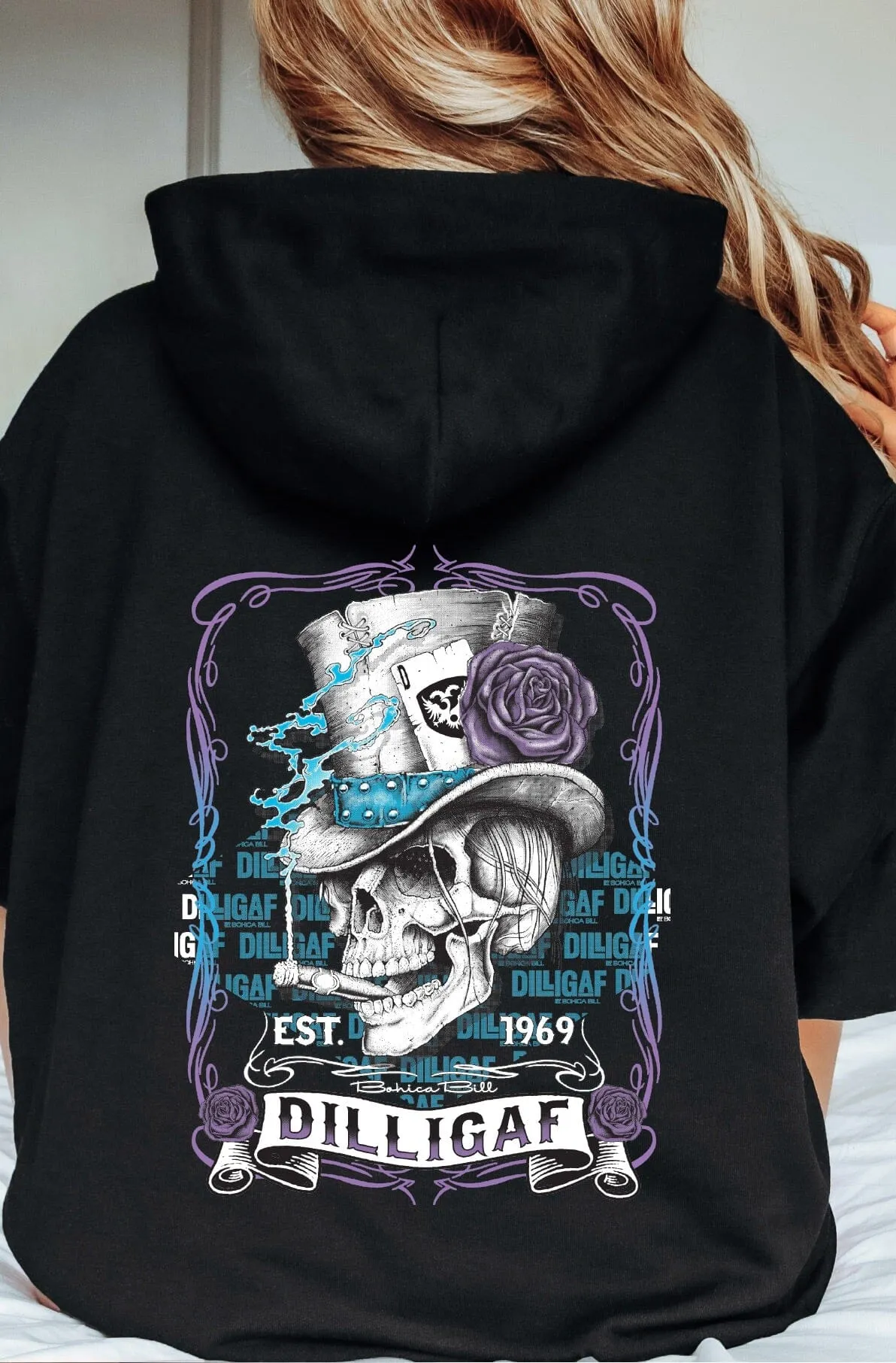 Blue and Purple Scroll Skull Zip Up Hoody