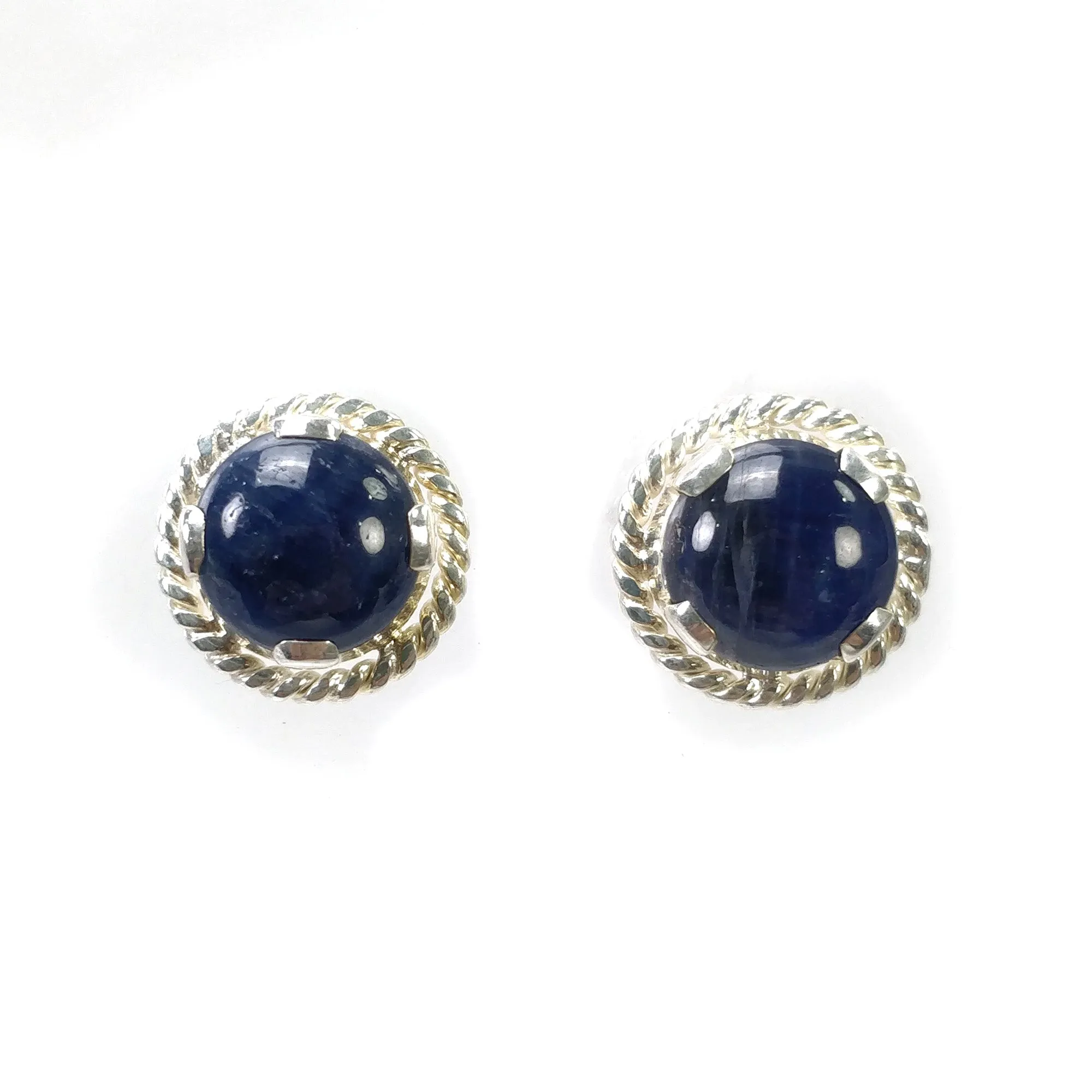 BLUE SAPPHIRE Gemstone 925 Sterling Silver Earring : 5.920gms Natural Untreated Round Prong Set Push Back Stud Earrings 0.75"