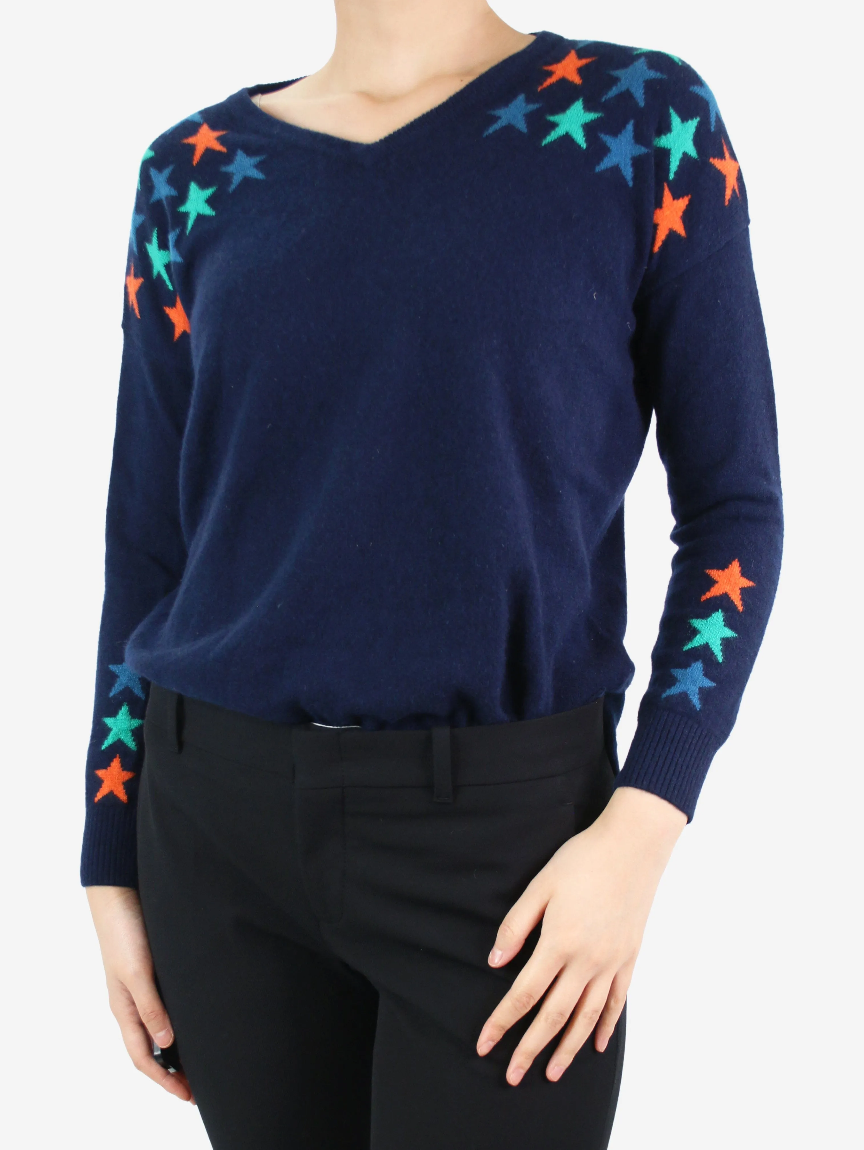 Blue star printed v-neck sweater - Brand size 1