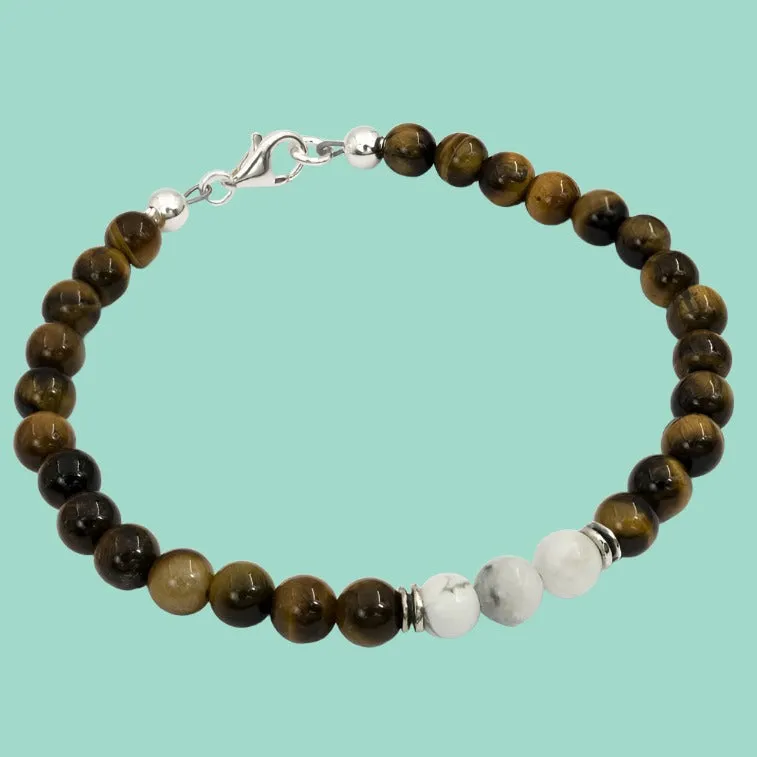 Bracelet for Man Silver tiger eye bracelets for men. Highly polished brown and white beads