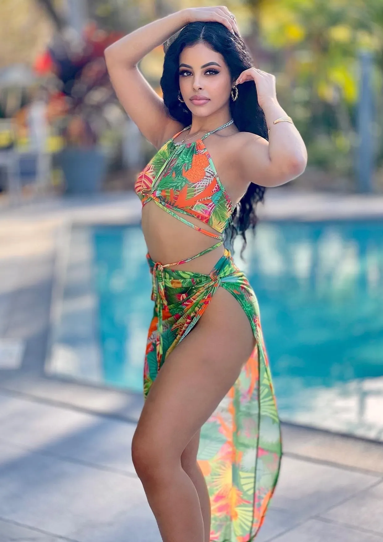 Brooke Tropical Print Bikini And Cover Up Skirt Set