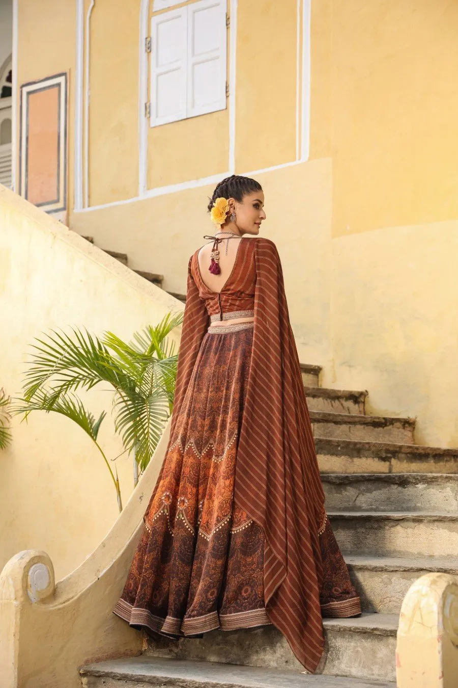 Brown Fusion Styled Skirt with Crop Top