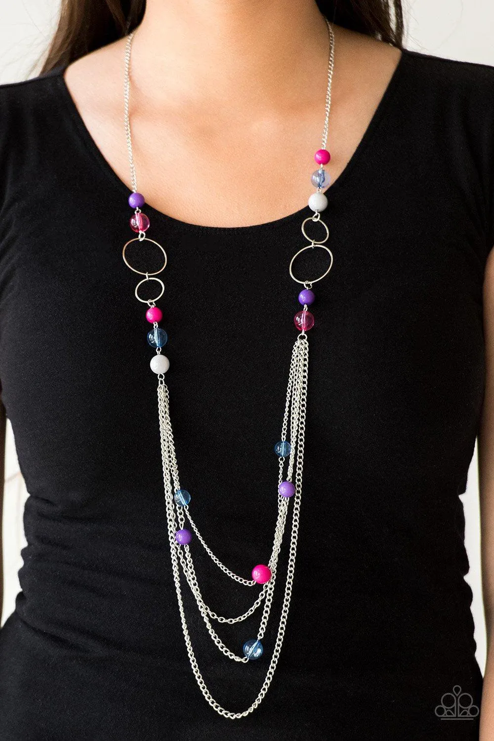 Bubbly Bright Multi Pink, Purple, Blue and Silver Necklace - Paparazzi Accessories