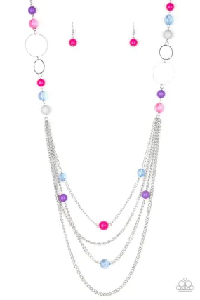 Bubbly Bright Multi Pink, Purple, Blue and Silver Necklace - Paparazzi Accessories