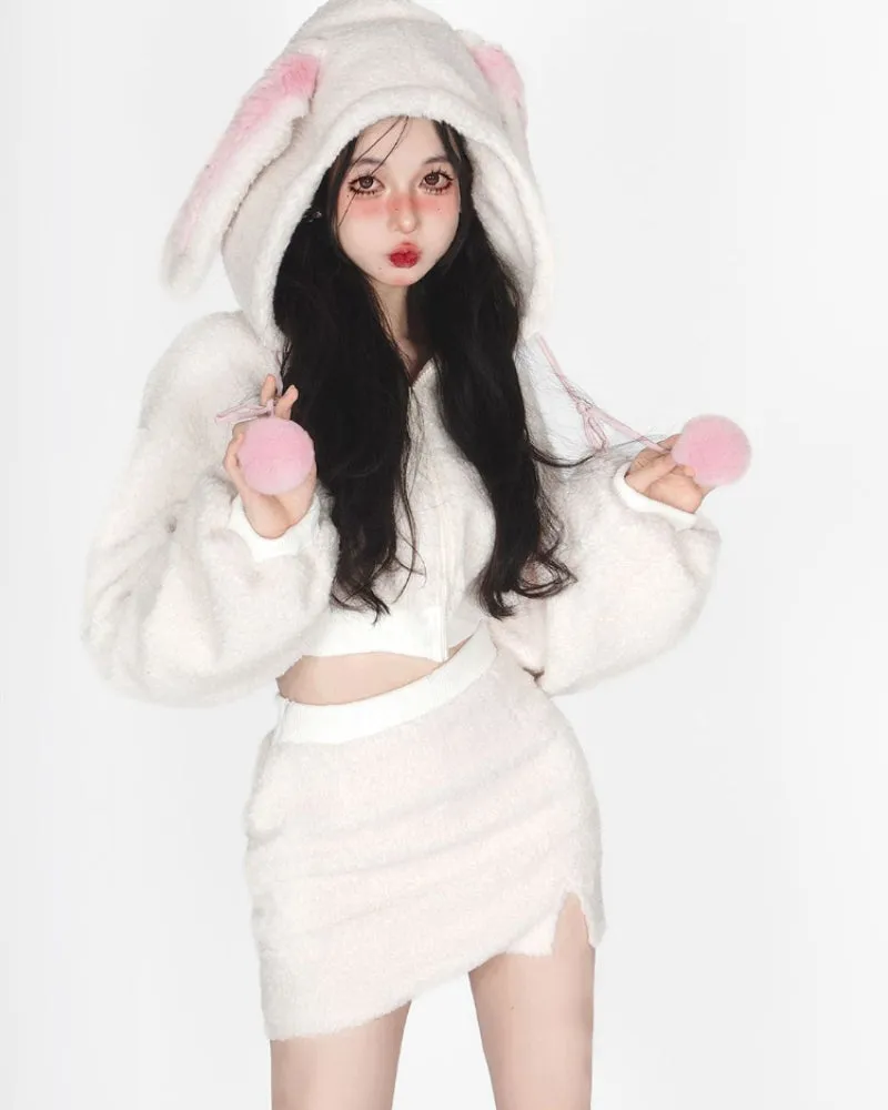 Bunny Hooded Top   Cute Bunny Mini Skirt - Kimi