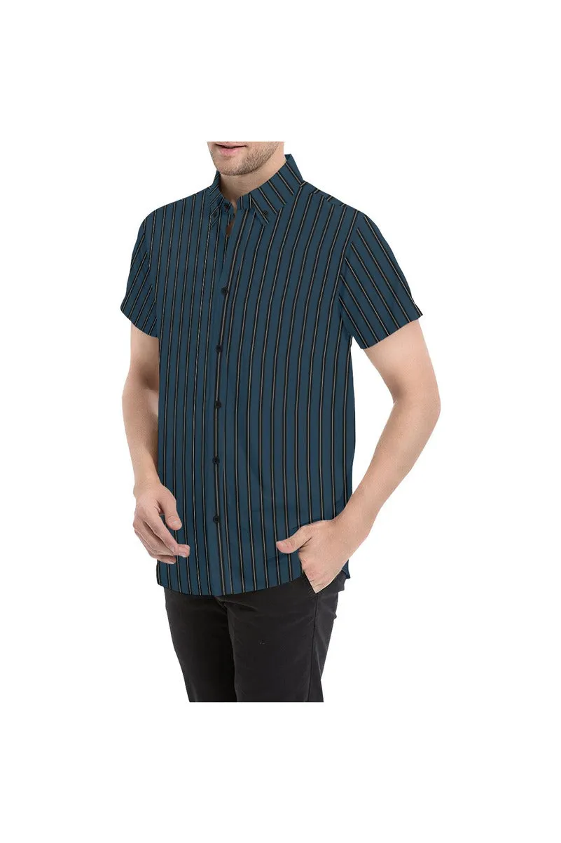 Casual Stripes Men's All Over Print Short Sleeve Shirt