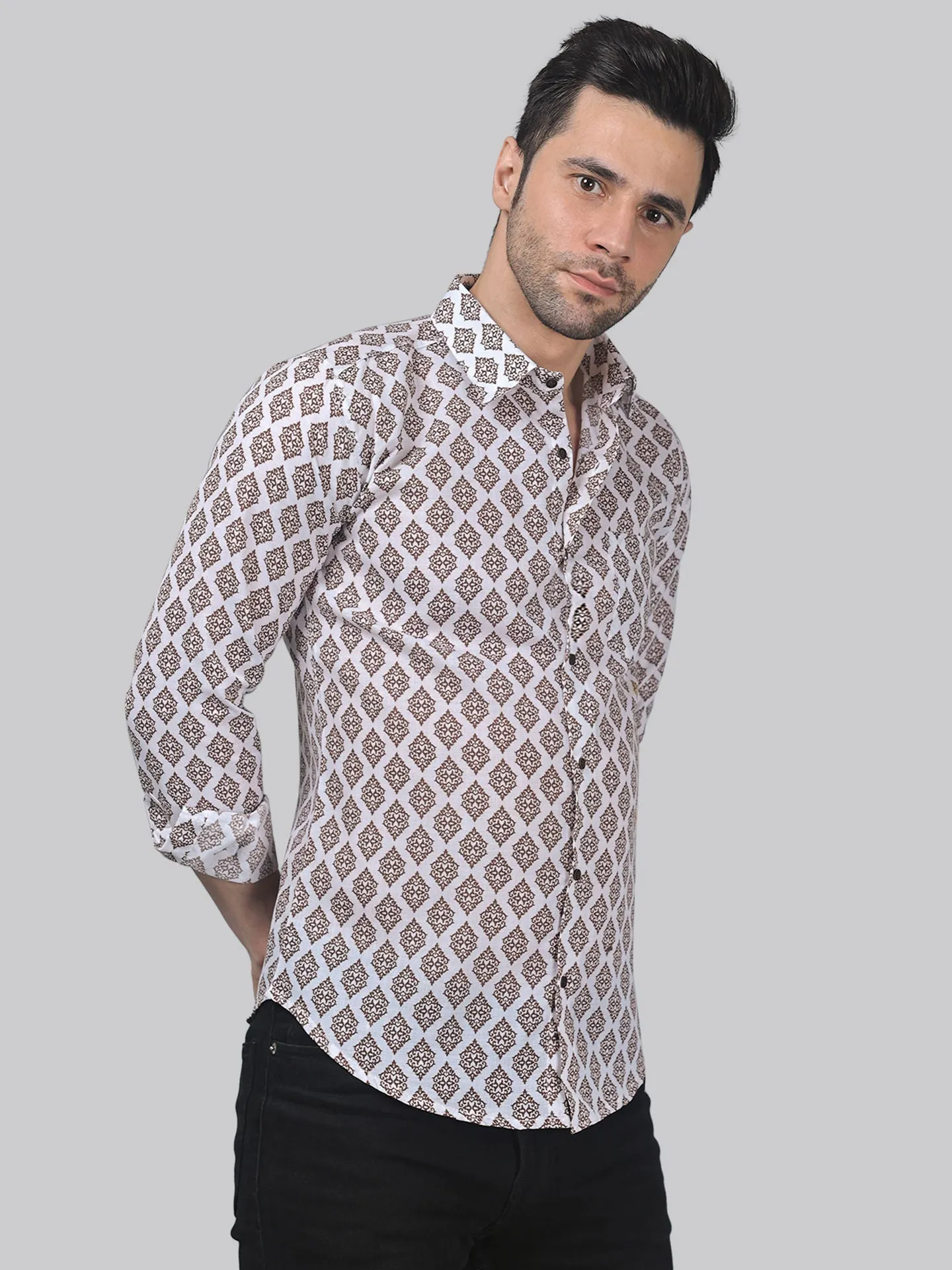 Celestia Men's Printed Full Sleeve Cotton Button-Up Shirt for Men