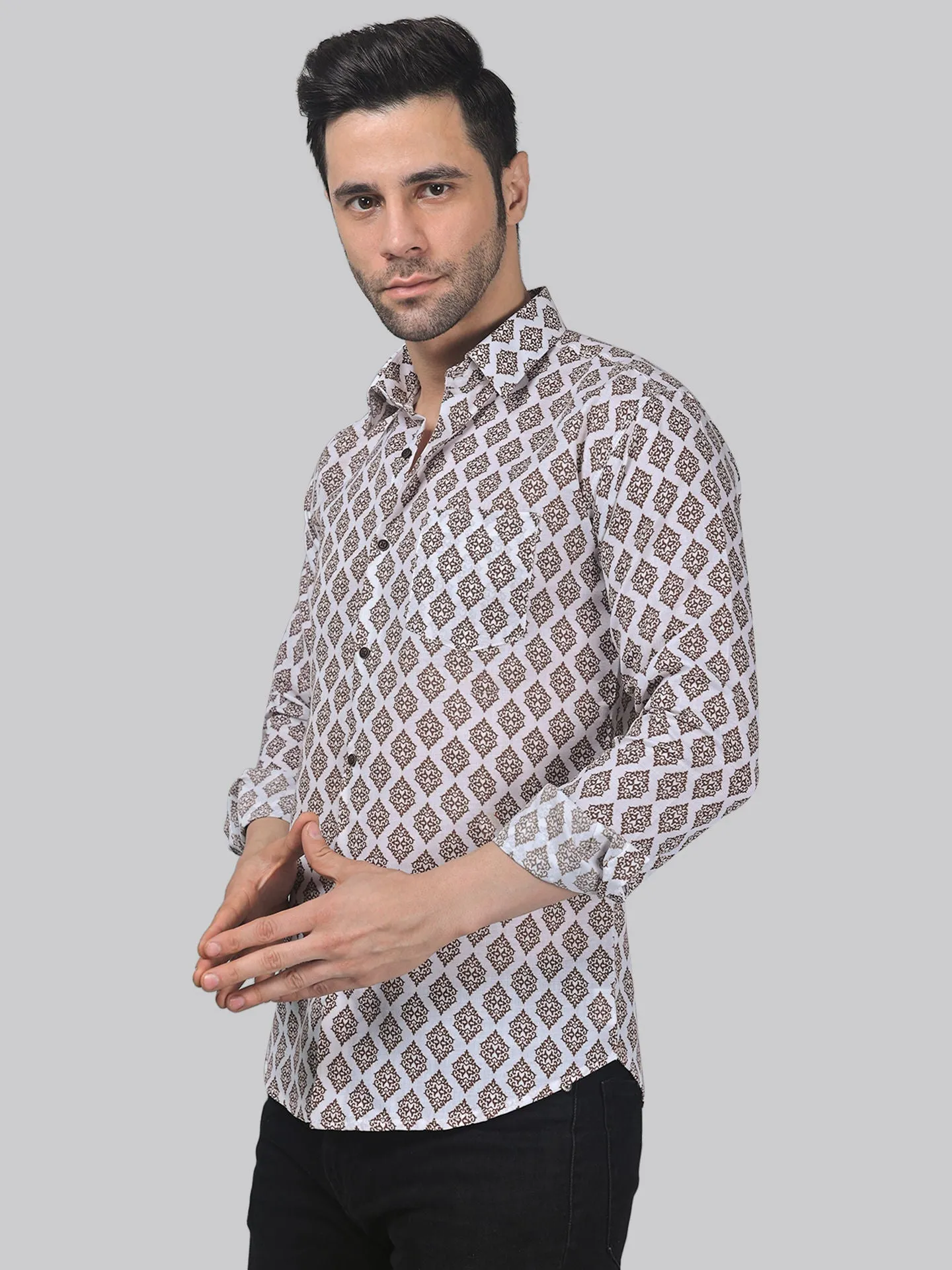 Celestia Men's Printed Full Sleeve Cotton Button-Up Shirt for Men