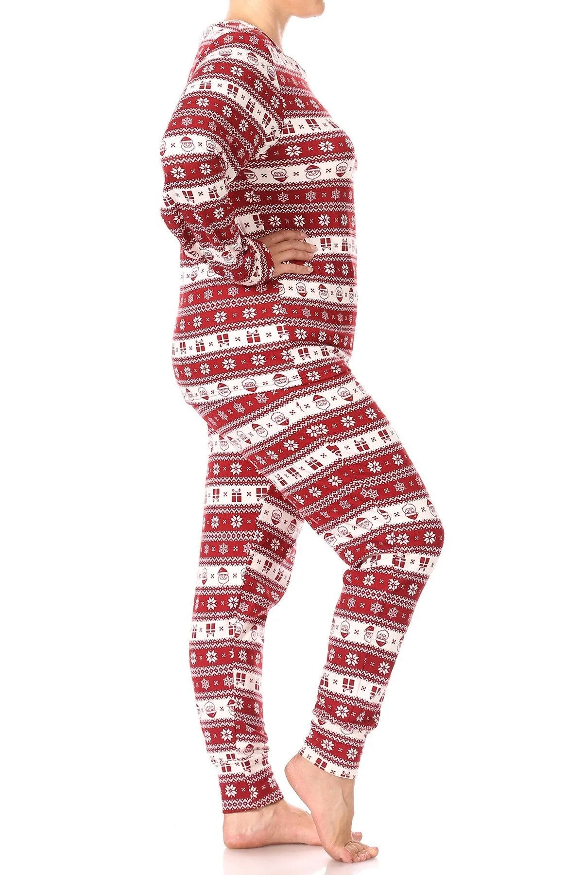 Christmas Fair Isle Santa Fleece Lined Lounge Pajama Set Pants and Shirt