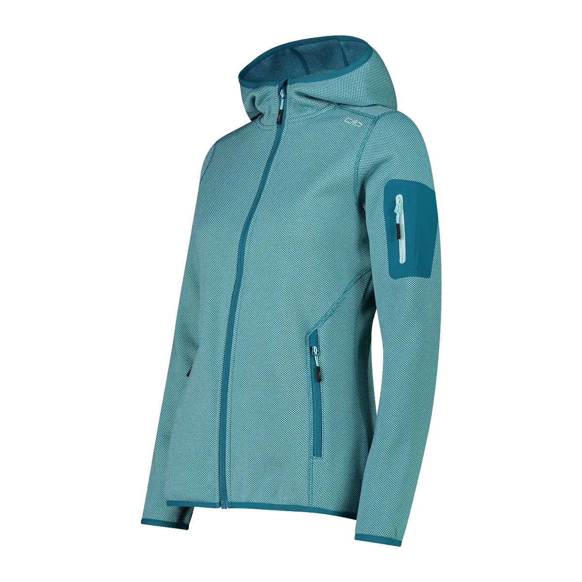 CMP Women's Mélange Knit-Tech Hooded Heavy Full Zip Fleece (Acqua-Teal)