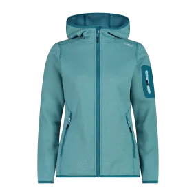 CMP Women's Mélange Knit-Tech Hooded Heavy Full Zip Fleece (Acqua-Teal)