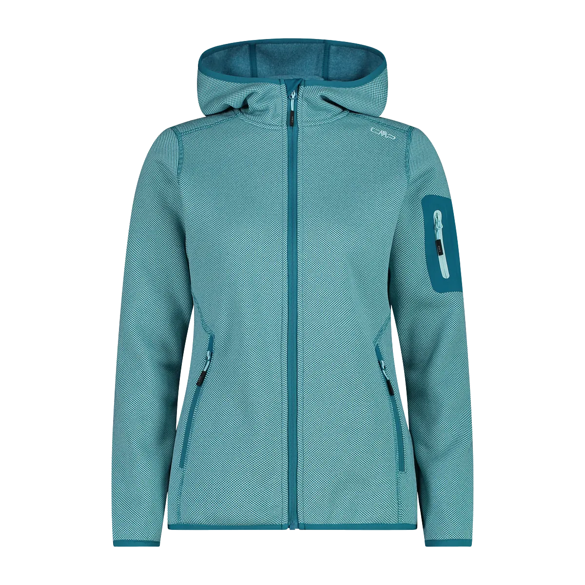 CMP Women's Mélange Knit-Tech Hooded Heavy Full Zip Fleece (Acqua-Teal)