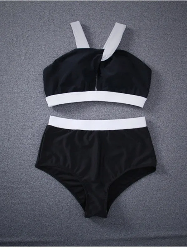 Color Black&White Collision High-waisted Bikini Sets