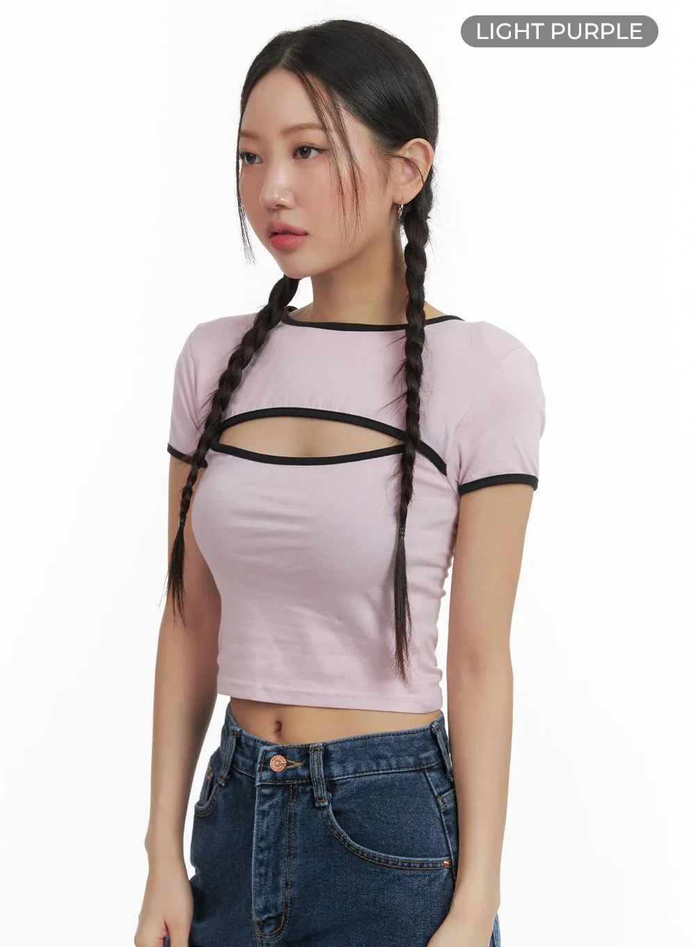 Color Block Cutout Crop Tee OM428