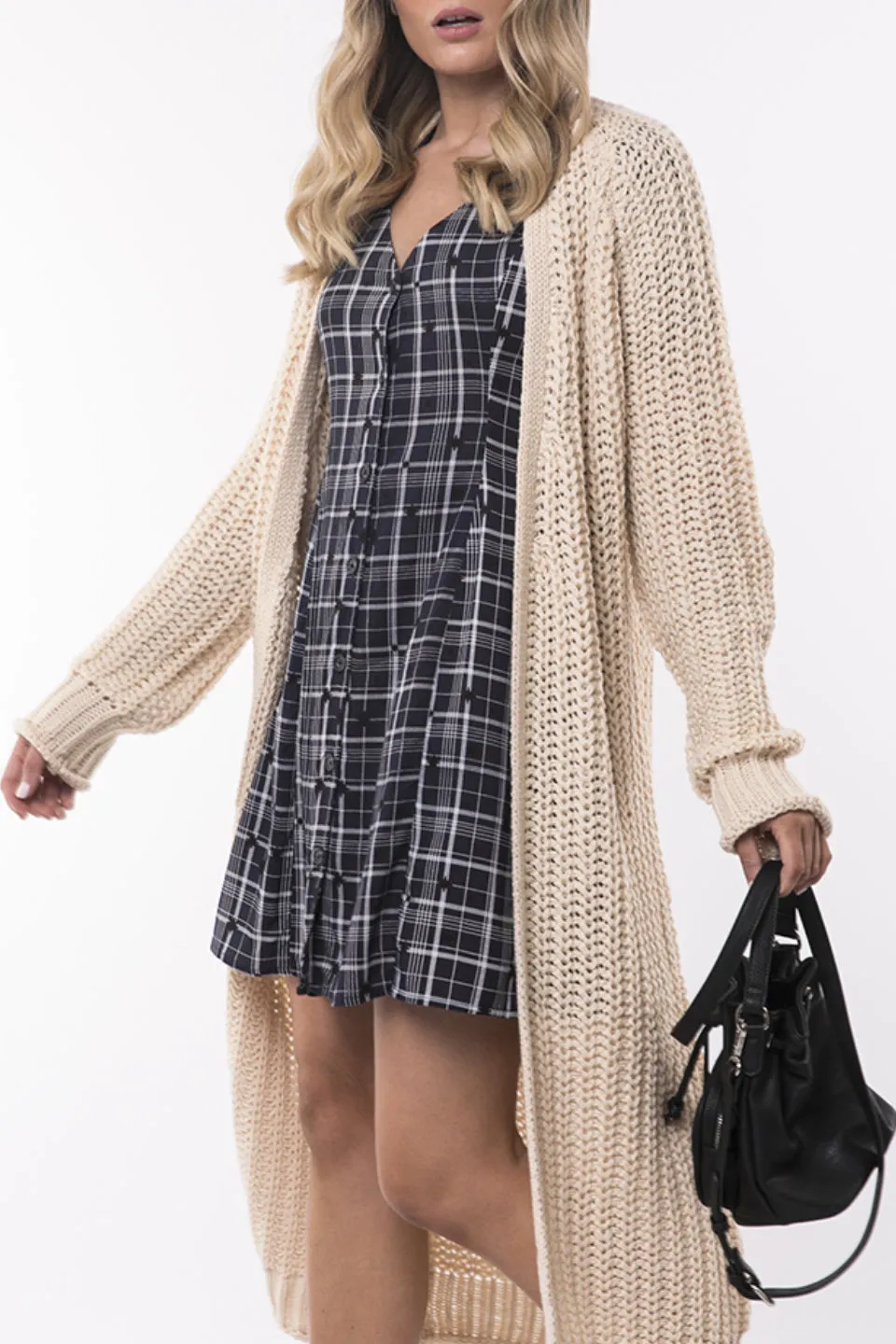 Comfy Longline Beige Chunky Knit Cardigan