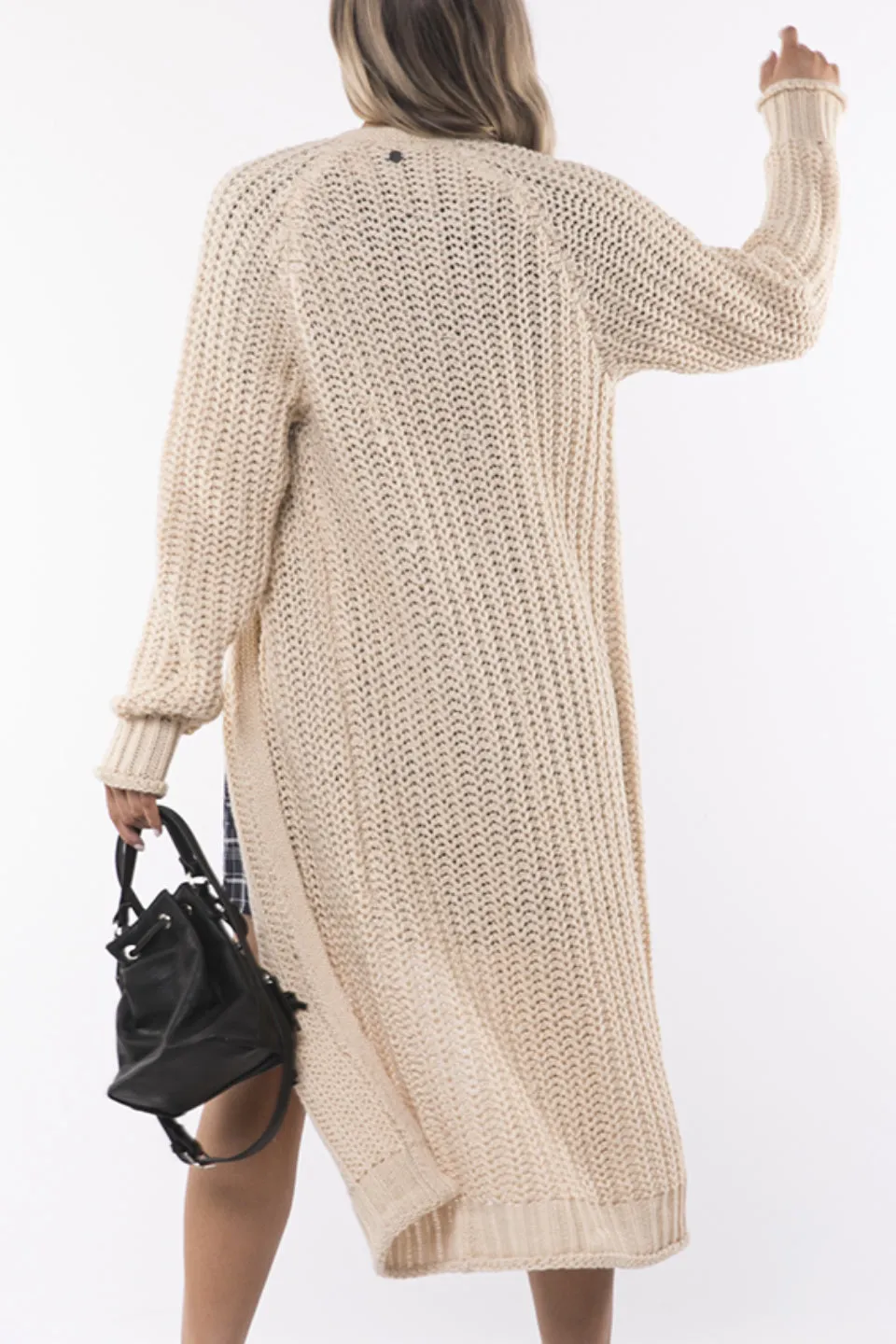 Comfy Longline Beige Chunky Knit Cardigan