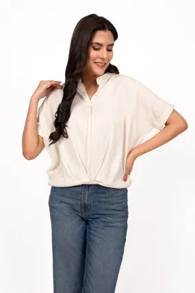 Cream Pleated Crop Top