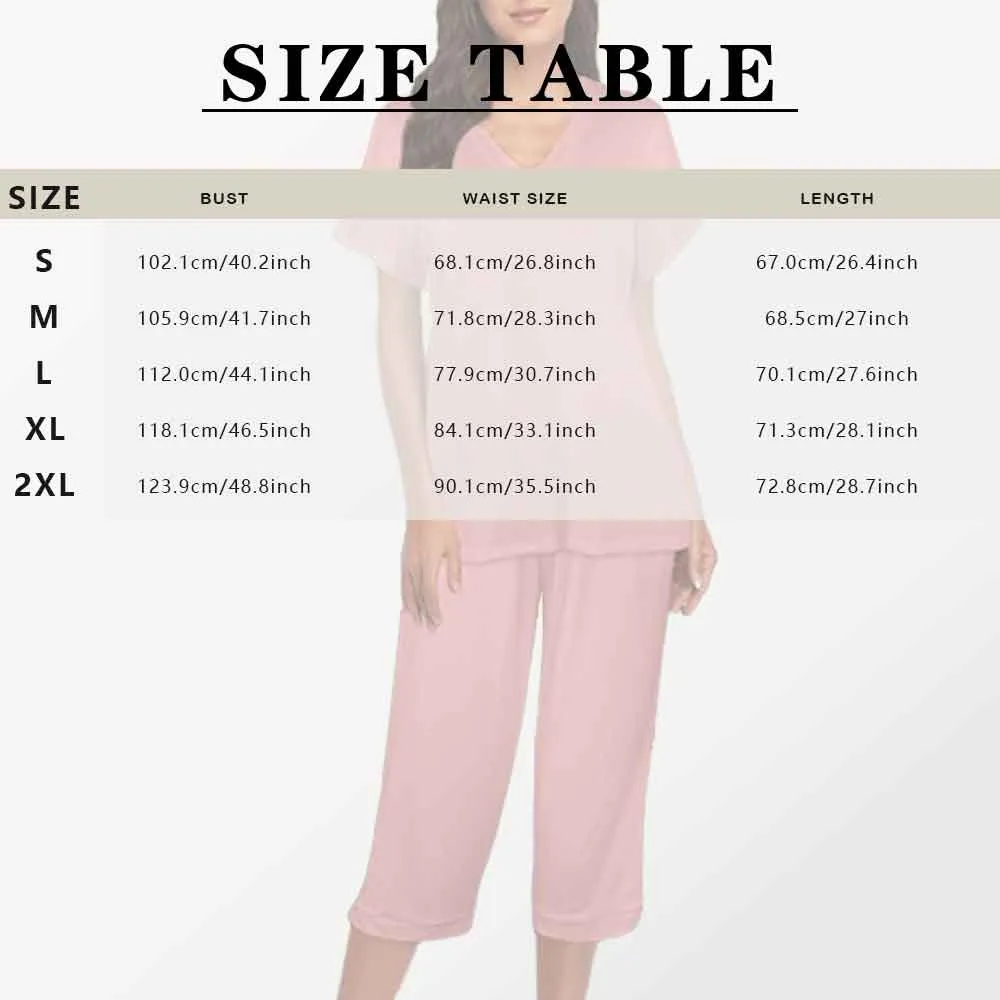 Custom Seamless Face Women's Loungewear Set Short Sleeve Shirt and Capri Pants Sleepwear Pajama Set