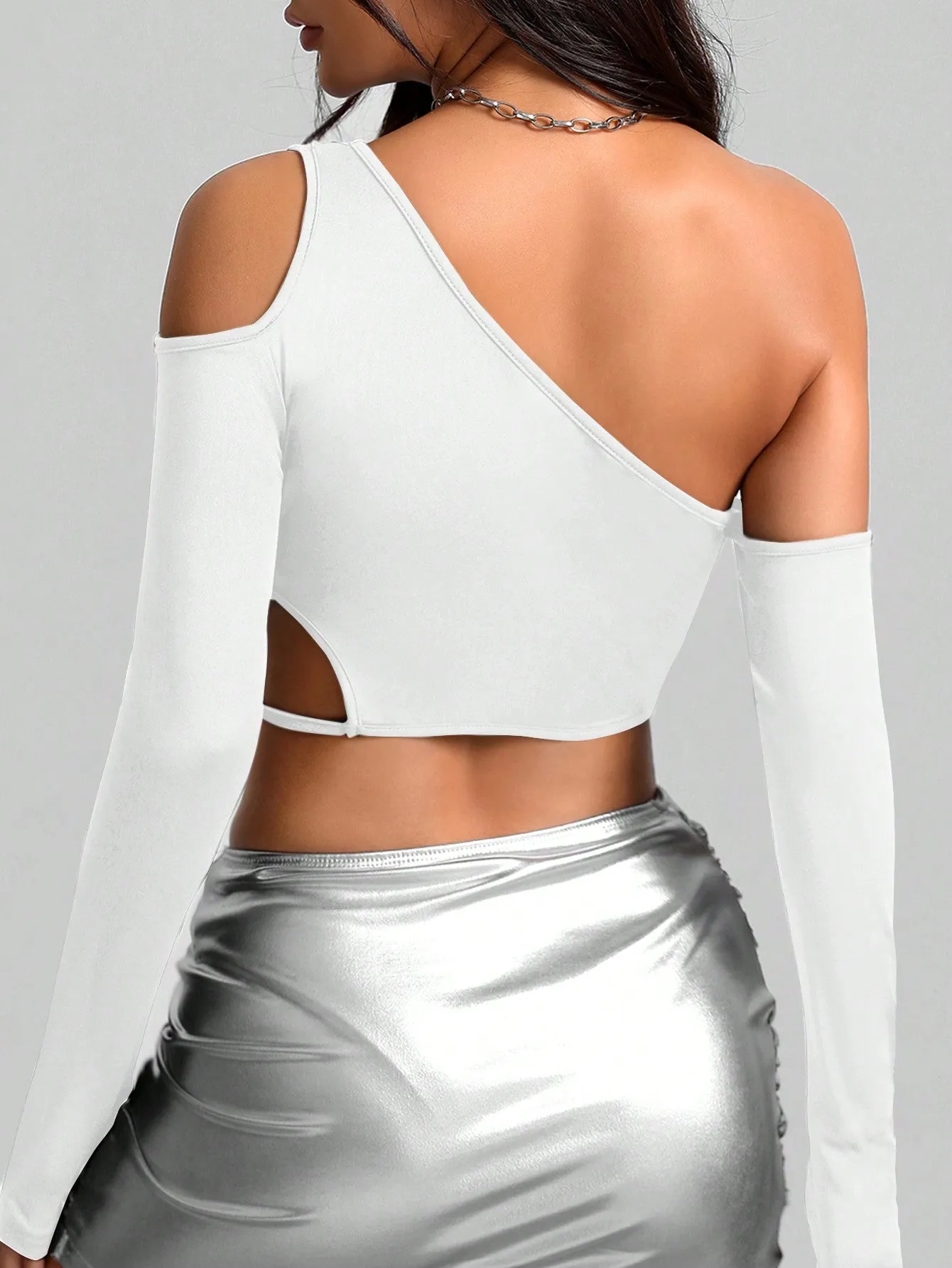 Cut Out Asymmetrical Neck Crop Top