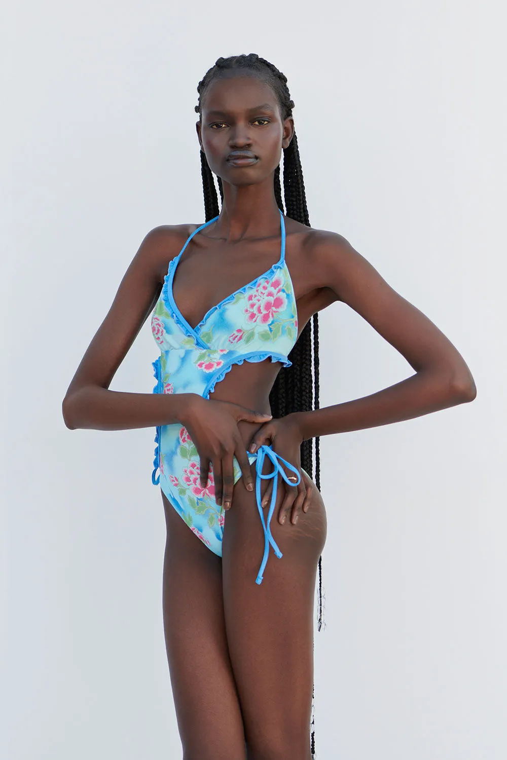 Danielle Floral Monokini One Piece Swimsuit - Blue Daiquiri