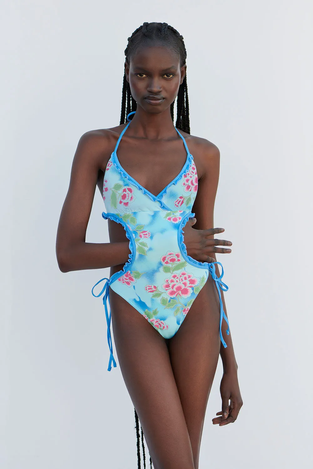 Danielle Floral Monokini One Piece Swimsuit - Blue Daiquiri