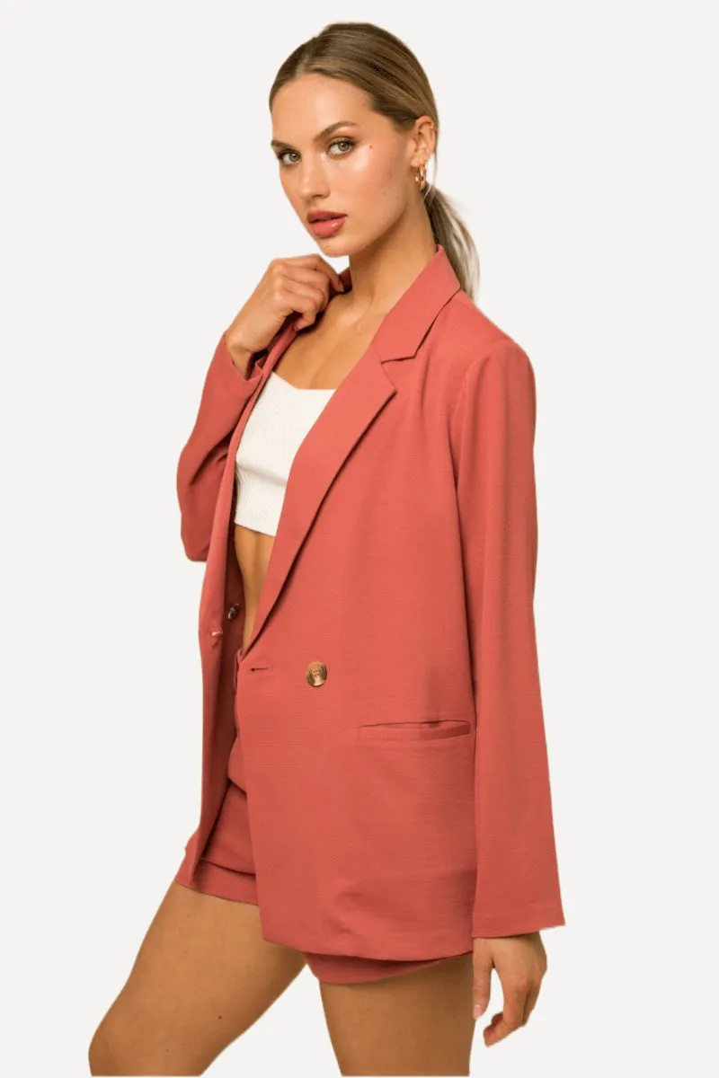 Double Breasted Blazer in Coral