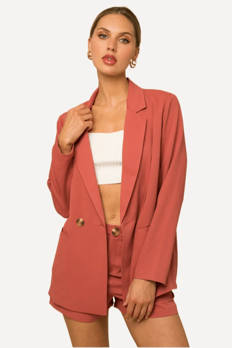 Double Breasted Blazer in Coral