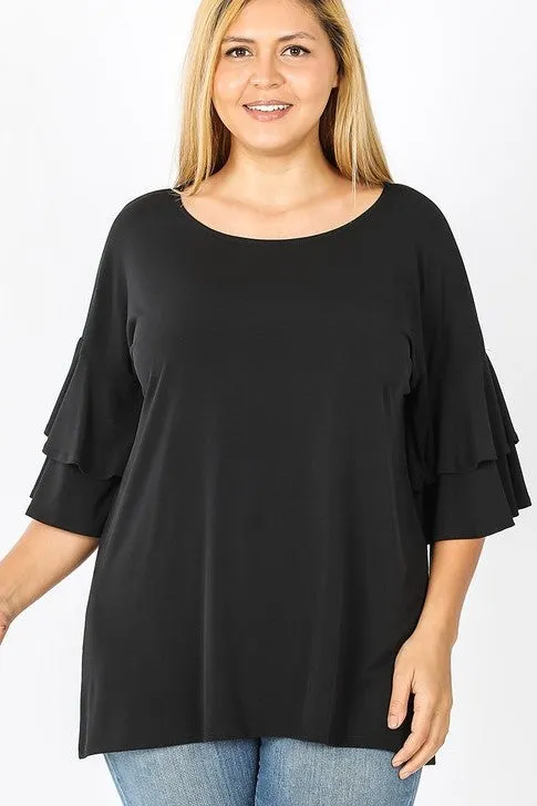 Double Ruffle Top in Black