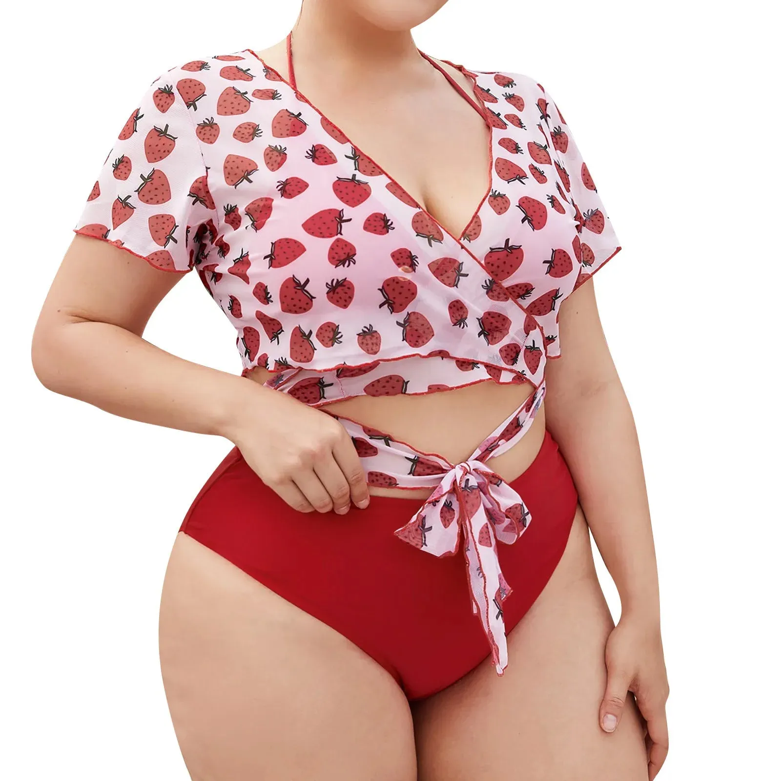 Dreiteiliges Bikini-Set in Übergröße „Sweet Strawberry“