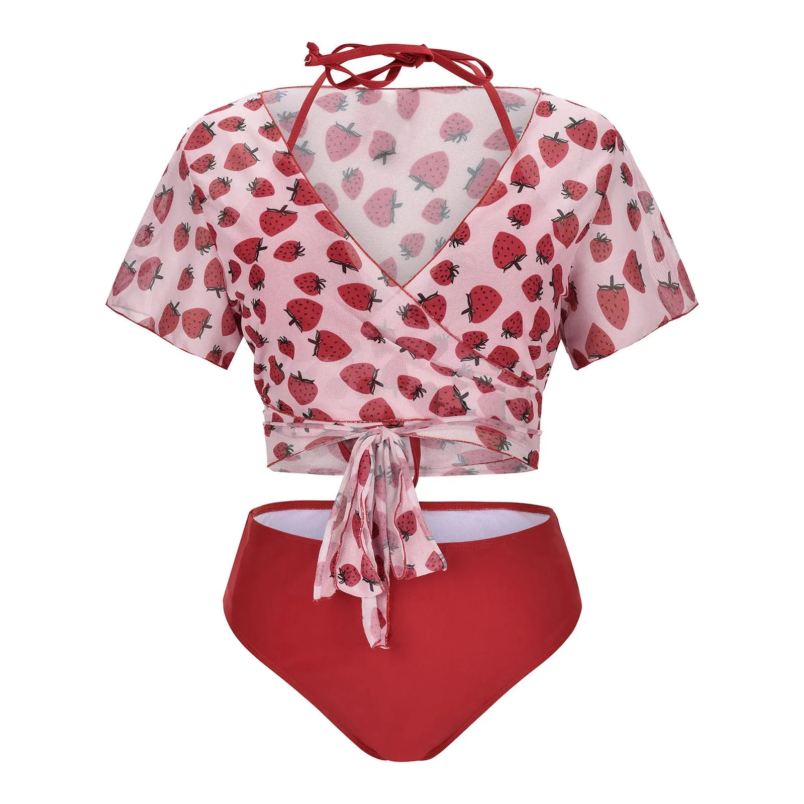 Dreiteiliges Bikini-Set in Übergröße „Sweet Strawberry“