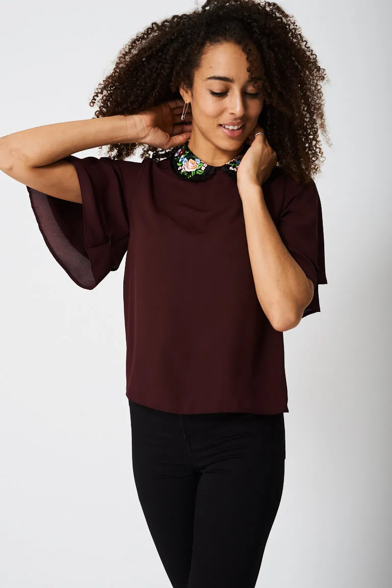 Embroidered Collar  Top Ex-Branded