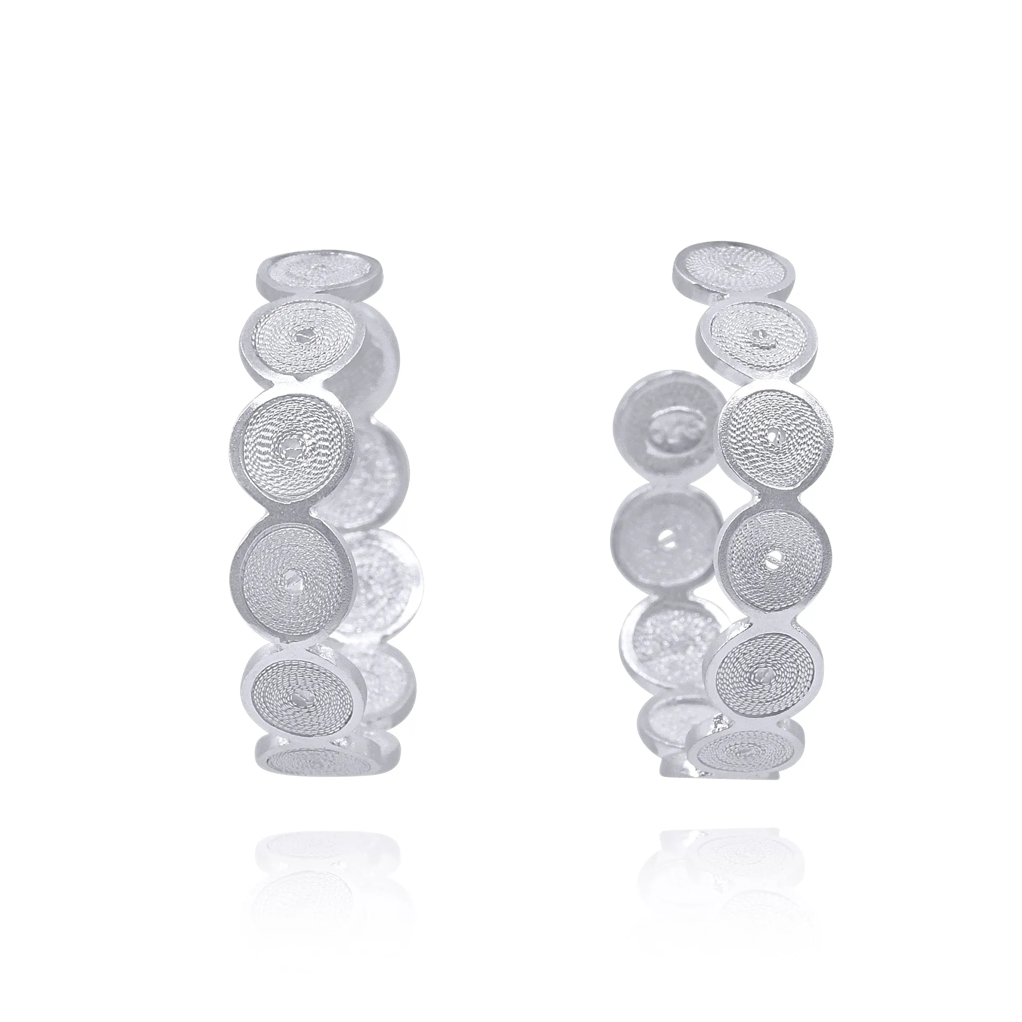 EMELINE SILVER MEDIUM HOOPS EARRINGS FILIGREE