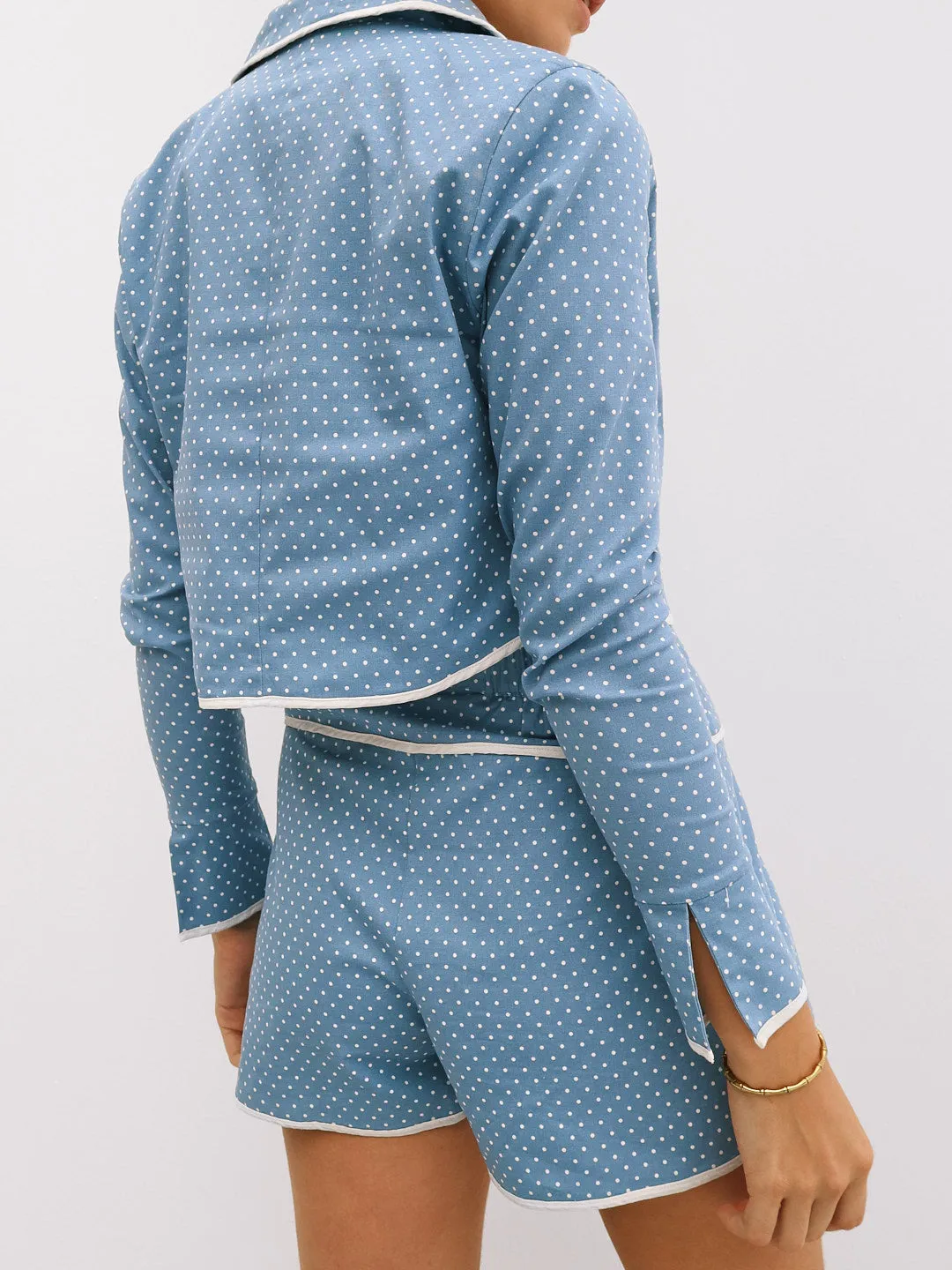 Estha Polka Print Jacket | Pale Blue