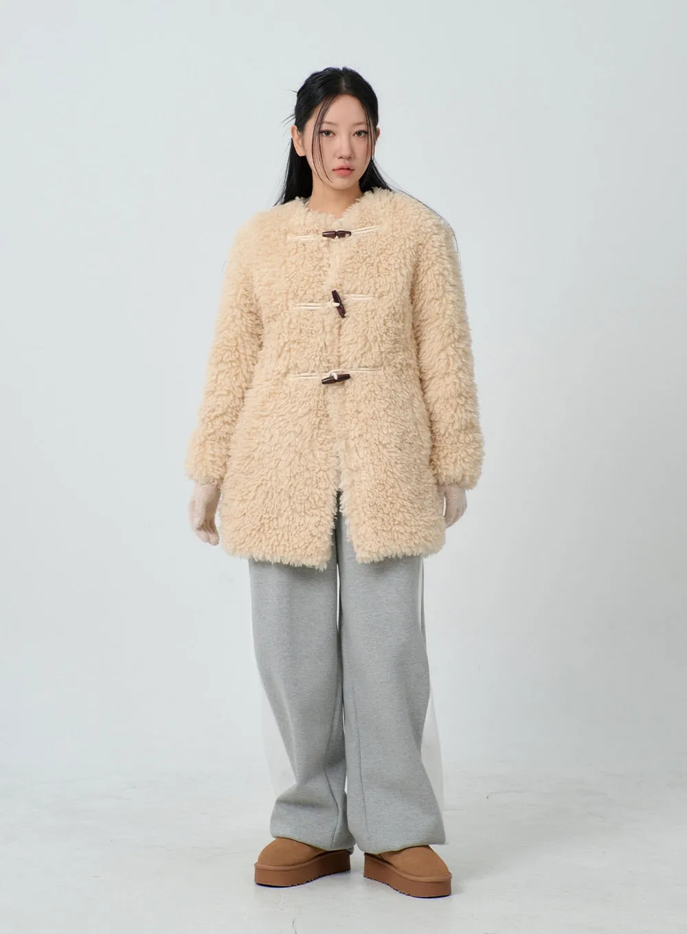 Faux Fur Button Midi Coat CJ302