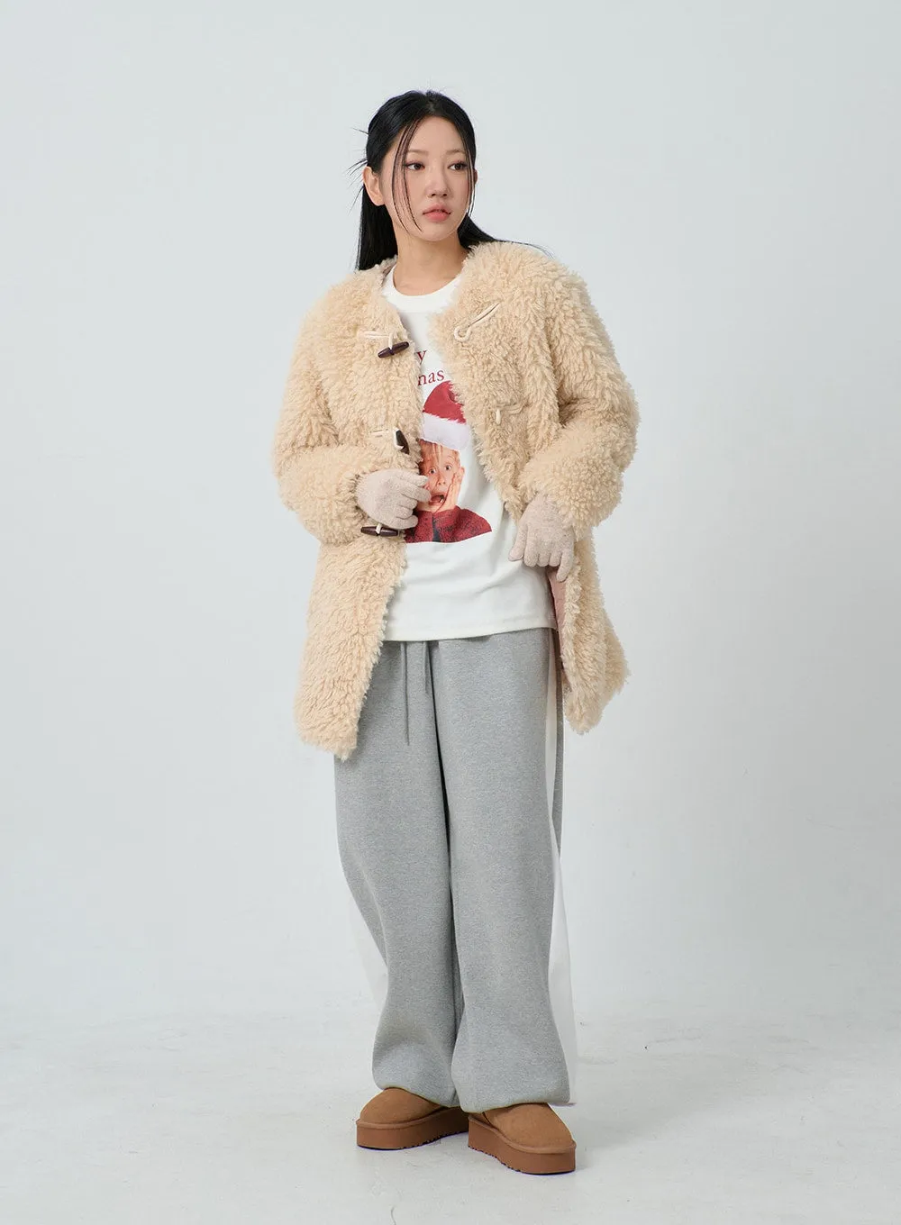 Faux Fur Button Midi Coat CJ302