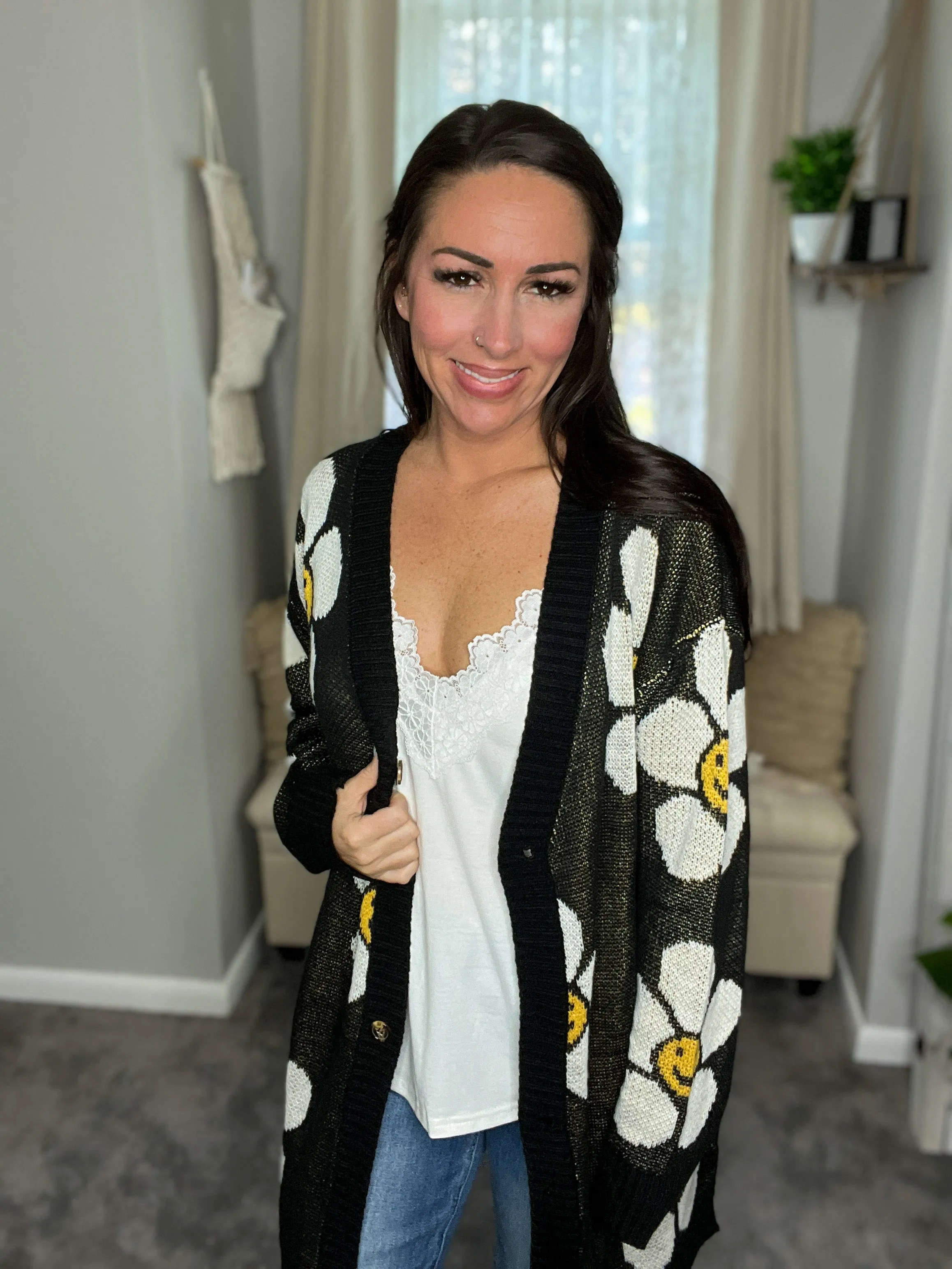 Floral Button Down Longline Cardigan