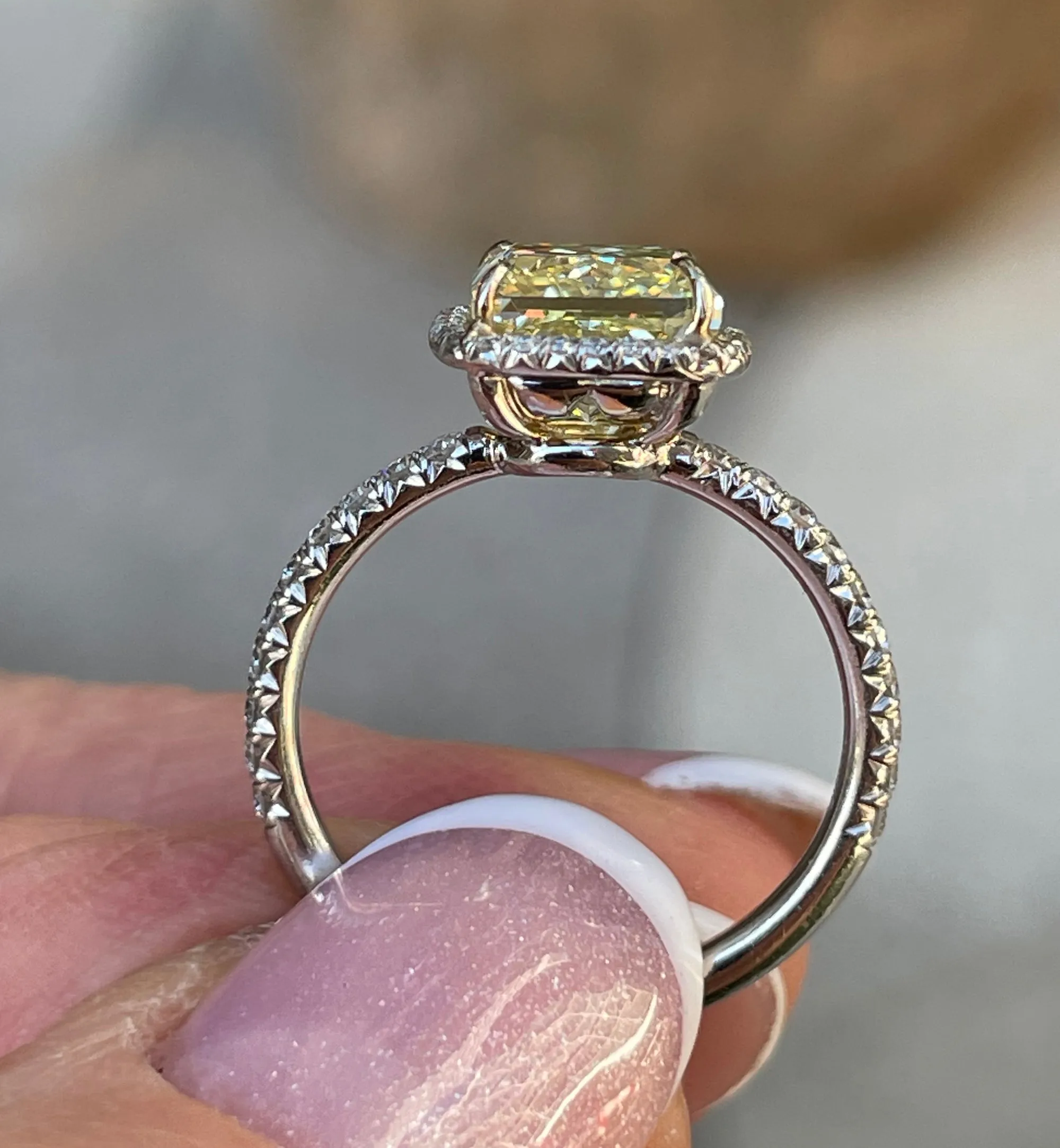 GIA 3.14ctw Estate Vintage Natural Fancy Yellow Radiant Diamond Plat 18k Ring