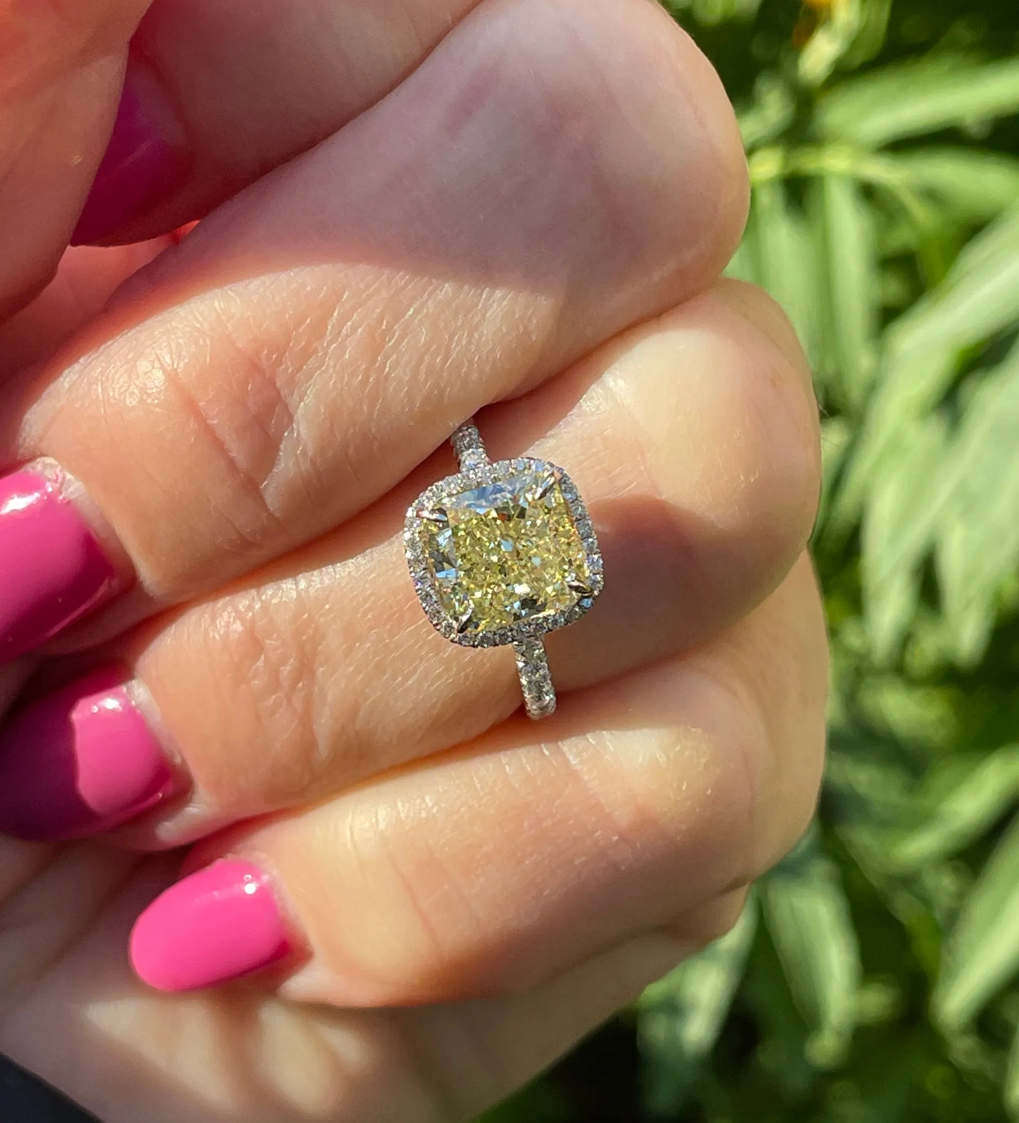 GIA 3.14ctw Estate Vintage Natural Fancy Yellow Radiant Diamond Plat 18k Ring