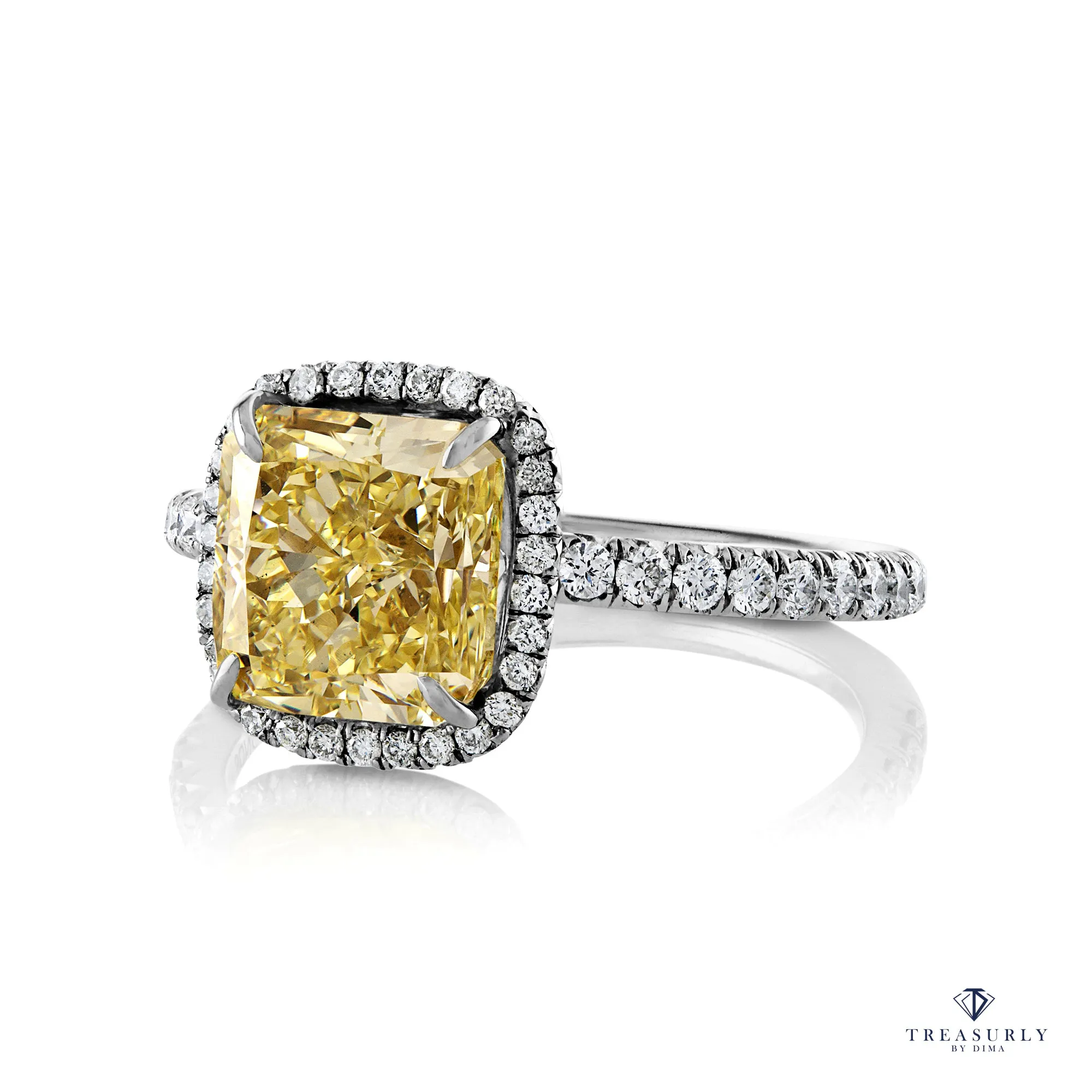 GIA 3.14ctw Estate Vintage Natural Fancy Yellow Radiant Diamond Plat 18k Ring