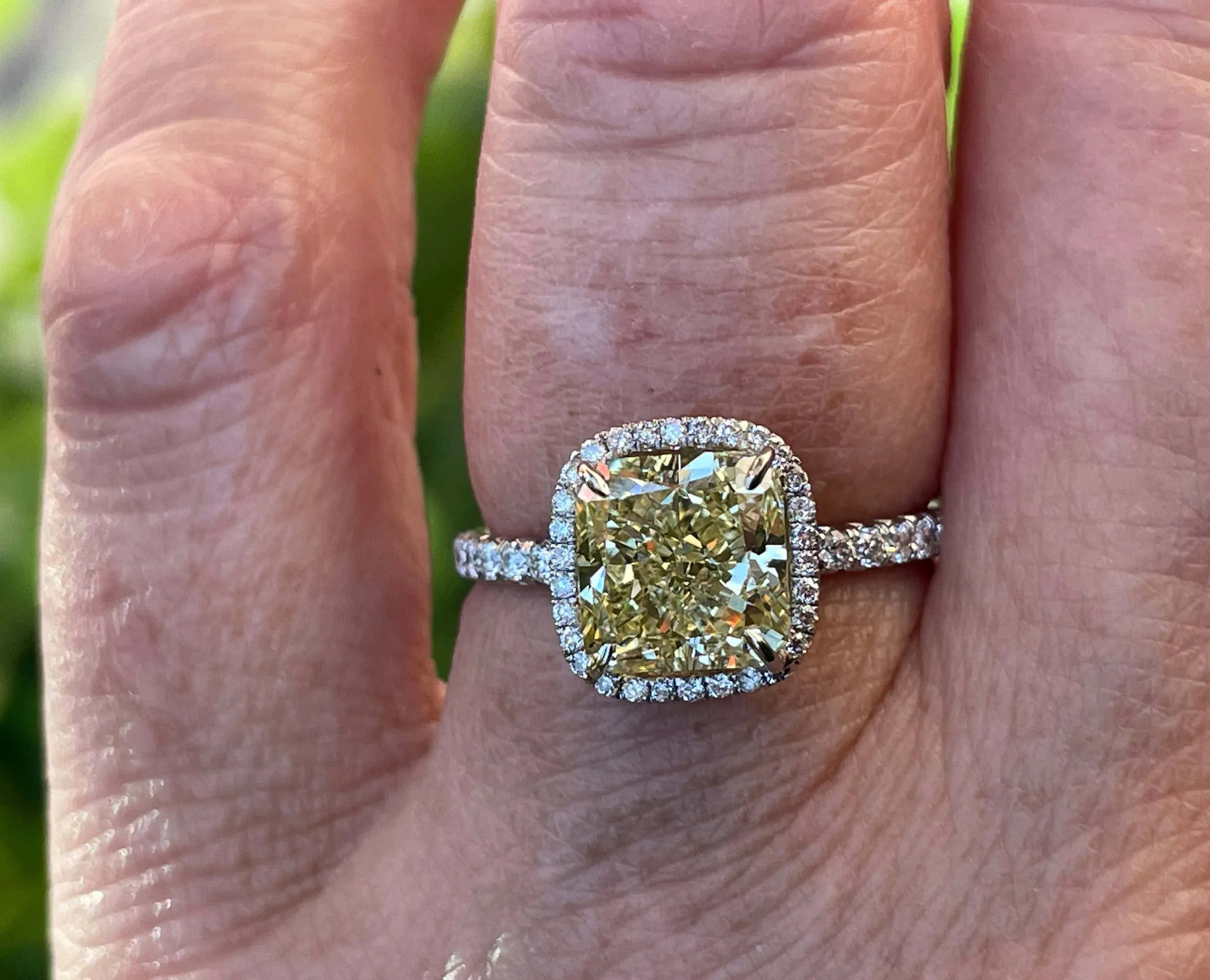 GIA 3.14ctw Estate Vintage Natural Fancy Yellow Radiant Diamond Plat 18k Ring