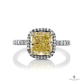 GIA 3.14ctw Estate Vintage Natural Fancy Yellow Radiant Diamond Plat 18k Ring