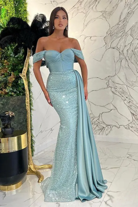 Glamorous Sweetheart Mermaid Prom Dress with Off-The-Shoulder Design and Shimmering Sequins