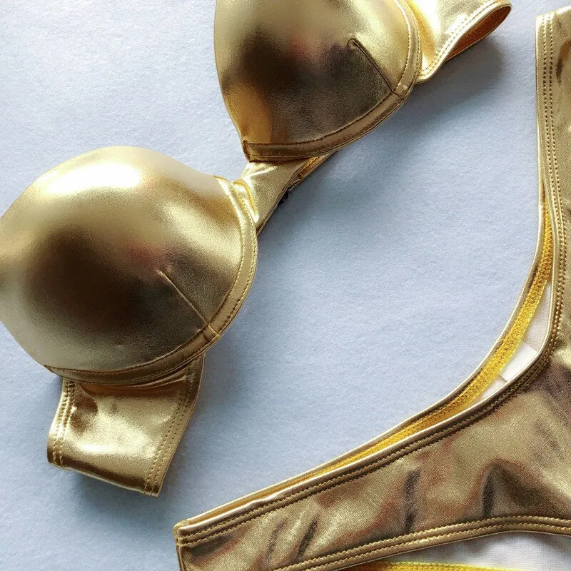 Glitzerndes, glamouröses Bikini-Push-up-Set in Metallic-Optik 