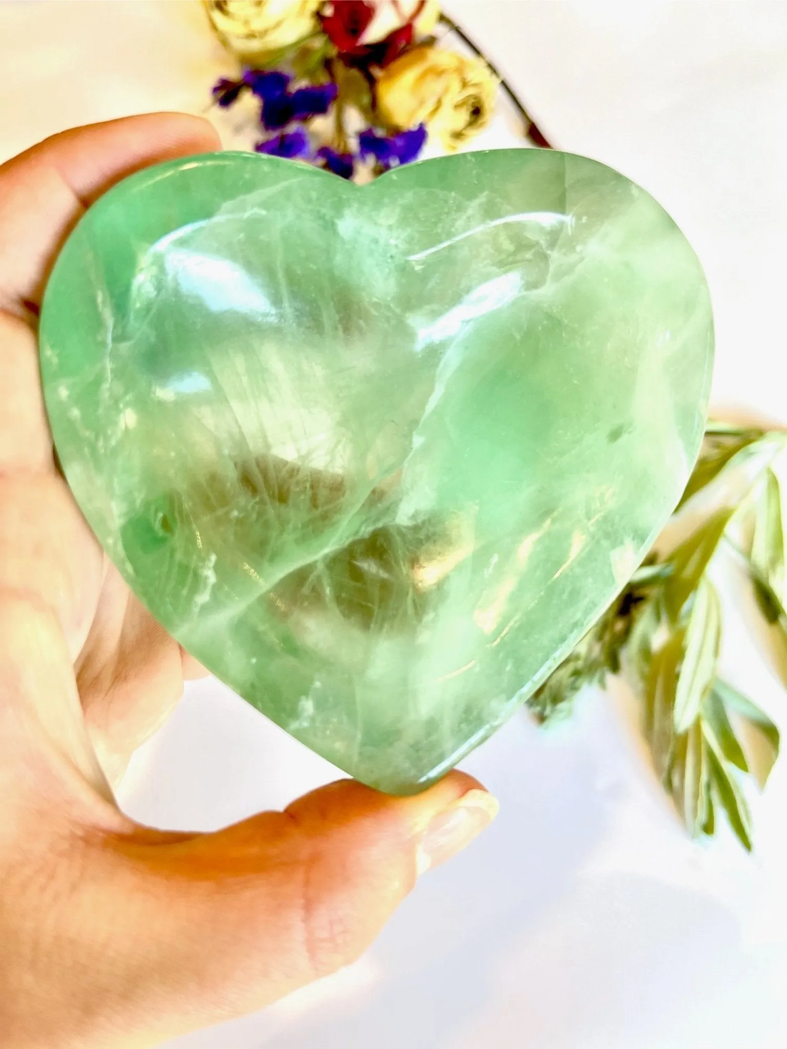 Green Glow Fluorite Heart Dish