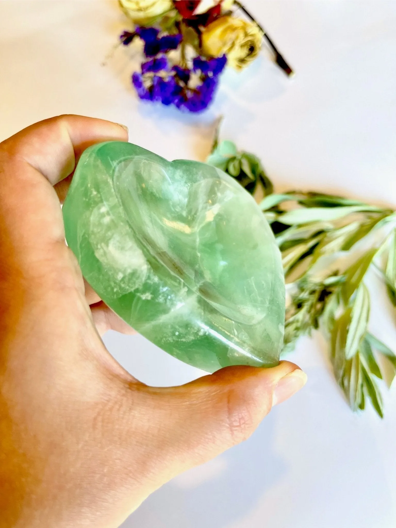 Green Glow Fluorite Heart Dish