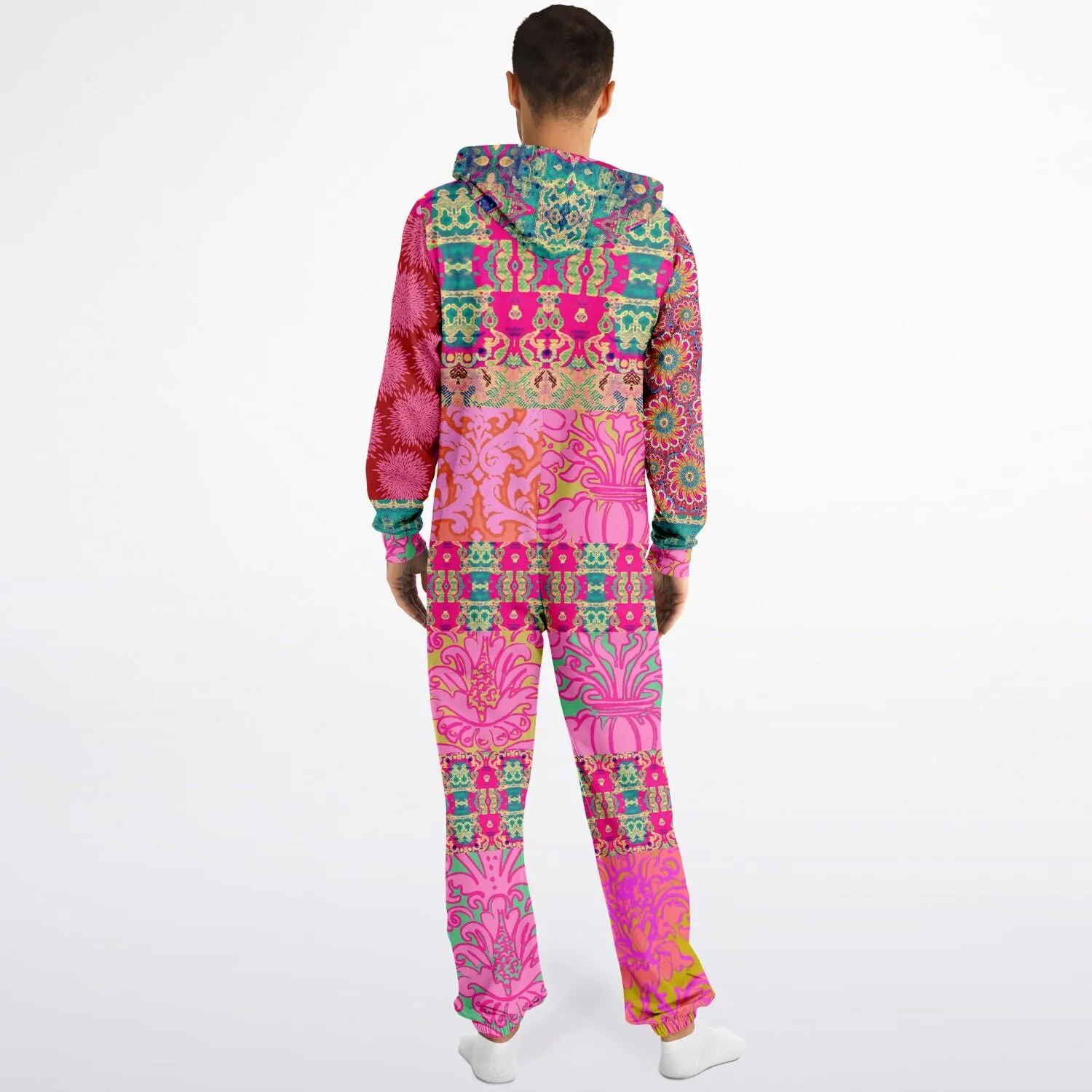 Gypsy Beat Pink Floral Patchwork Unisex Fleece Romper