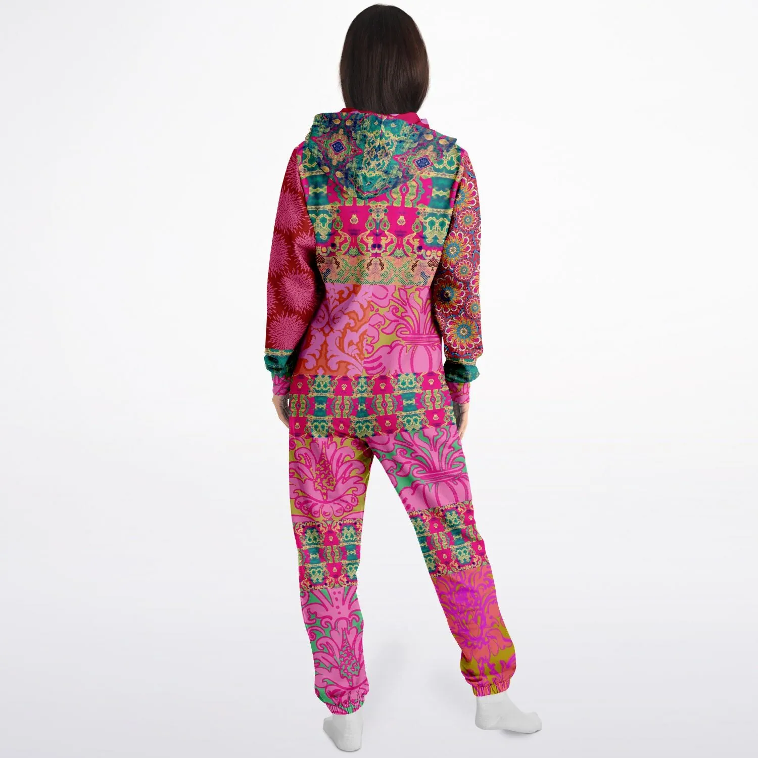 Gypsy Beat Pink Floral Patchwork Unisex Fleece Romper