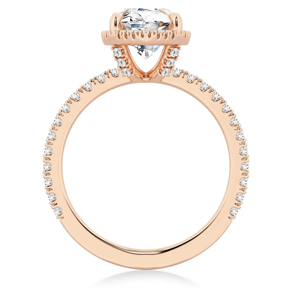 Half Eternity Marquise Cut Moissanite Halo Engagement Ring