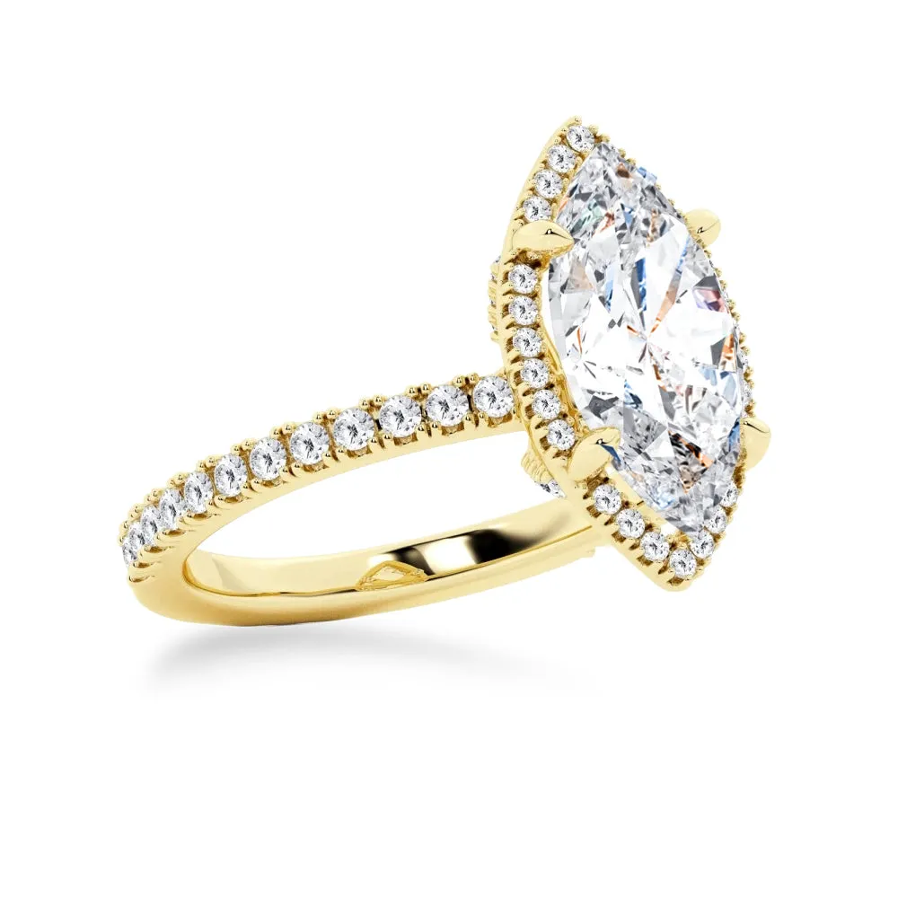 Half Eternity Marquise Cut Moissanite Halo Engagement Ring