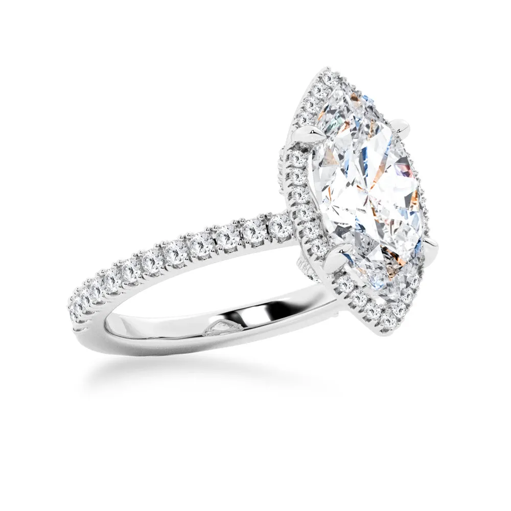 Half Eternity Marquise Cut Moissanite Halo Engagement Ring